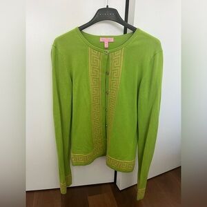Lilly Pulitzer Green Cardigan with Gold Pattern